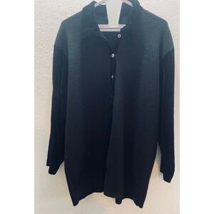 Banana Republic Women's L Black Velvet Trim Collared Button Wool Cardigan